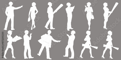 Silhouettes of diverse people in various poses and professional attire