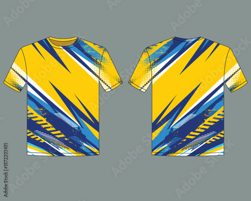 jersey uniform design template with abstract Yellow and Blue lighting shape
