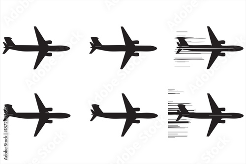 Commercial Airplane Motion Silhouettes for Airline Advertising and Travel Branding