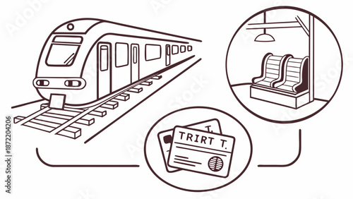 Train Transportation Illustration Tickets Station and Modern Train.
