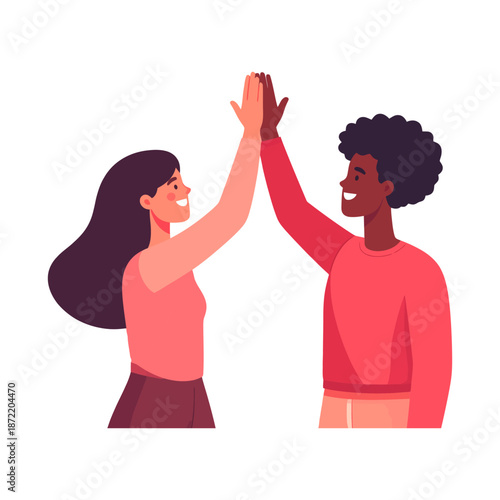 Diverse Friends Celebrating Success with a High Five, Showing Teamwork and Support