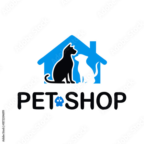 Modern pet shop logo with cat and dog silhouette