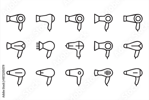 Minimal hairdryer outline symbols for cosmetic ecommerce product pages