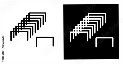 Minimalist copy or duplicate icon in black and white, showing positive and negative versions. Simple layered symbol for files, documents, UI, apps, and web design.