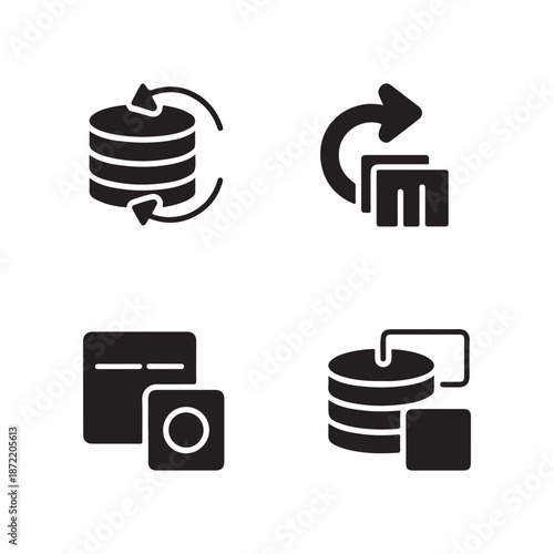 Cloud data sync system solid icons