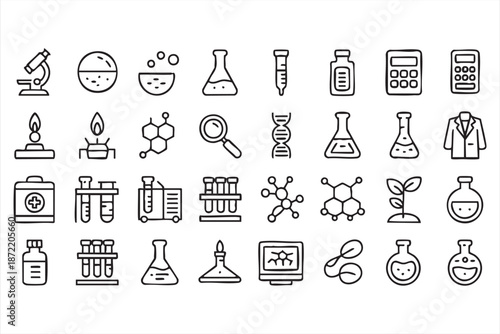Clinical research line art set for pharmaceutical workflow platforms