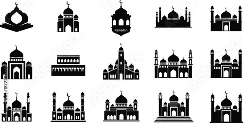 black mosque icons on white background