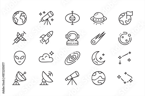 Outer Space Outline Icon Set for Education and Research Design