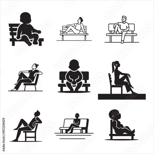 Peaceful Person Sitting Bench Minimal Silhouette Line Art