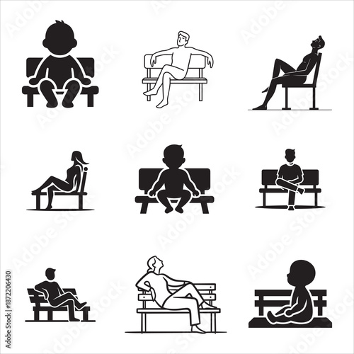 Bench Sitting Person Alone Minimal Silhouette Line Art