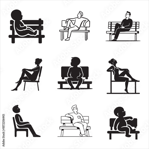 Person Sitting Bench Thinking Minimal Silhouette Line Art