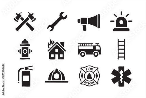 Emergency Response UI Icons for Firefighting Equipment and Disaster Management