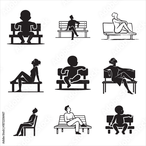 Minimal Silhouette Person Sitting Bench Line Art Design