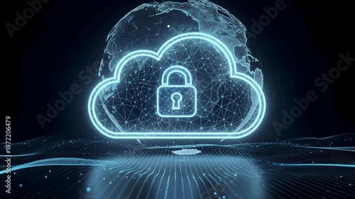 Wallpaper Mural Cloud data security animation video with protected digital network, encrypted cloud computing technology, secure online storage and modern cybersecurity background Torontodigital.ca