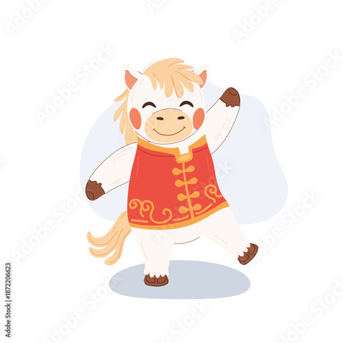 white horse chinese zodiac character dancing for lunar new year celebration