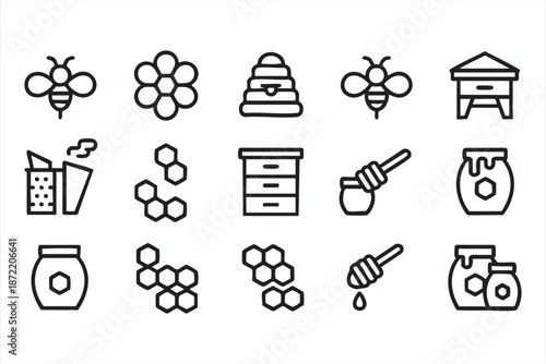 Apiary Management Icons for Honey Harvesting and Sustainable Farming Tools