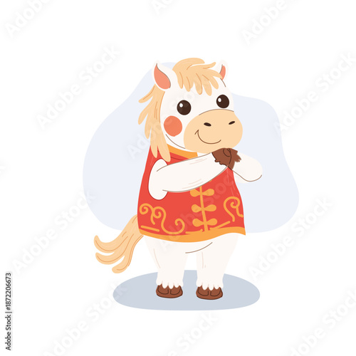 cute white horse cartoon for chinese zodiac lunar new year celebration
