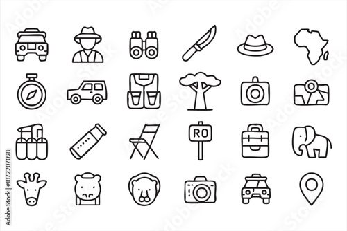 Wildlife Travel Icons for Tourism Dashboards and Photography Tours