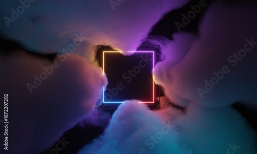 Abstract Neon Light Tunnel in Ethereal Cloudscape