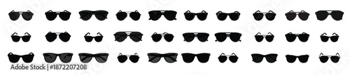 Black Sunglasses Icon Set Collection Isolated on White Background