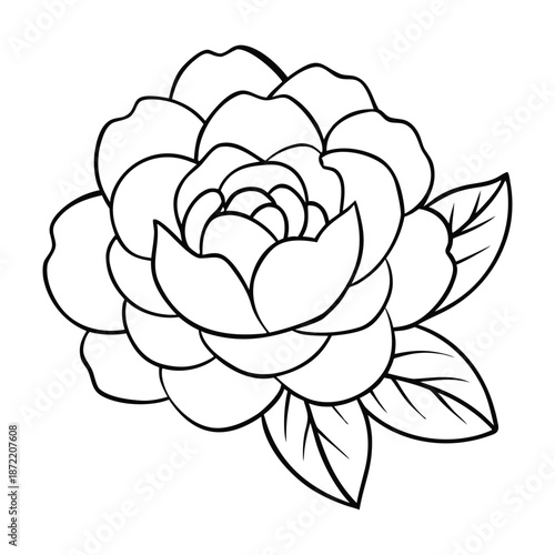 A delicate peony coloring page featuring lush, layered petals and graceful leaves, perfect for relaxing, adding your own colors, and creating floral beauty.
