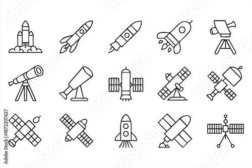 Space Exploration UI Icons for Navigation Tracking and Communication Systems