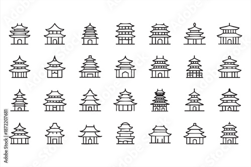 Pagoda Architecture Symbols for Travel Dashboards and Landmark Navigation