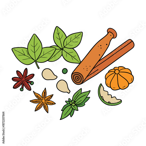 A vibrant mix of spices and herbs, bursting with aroma and flavor, adding zest, warmth, and depth to every dish in a colorful, fragrant symphony.
