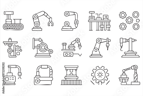 Industrial Robot Icons for Smart Factory Dashboards and Automation UI