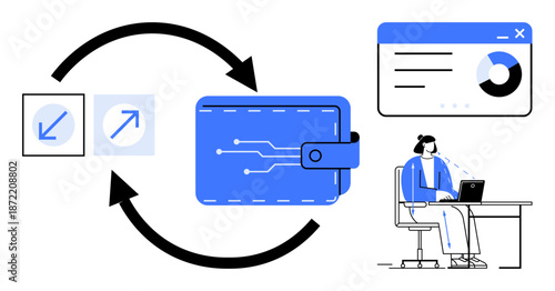 Digital wallet concept. Digital wallet enabling secure transactions and streamlined data flow. Digital wallet for online payments, financial management, and e-commerce activities. Applicable