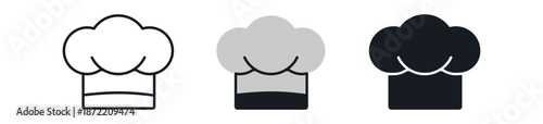 Stylized chef hats in three color variations, showcasing culinary artistry and profession.