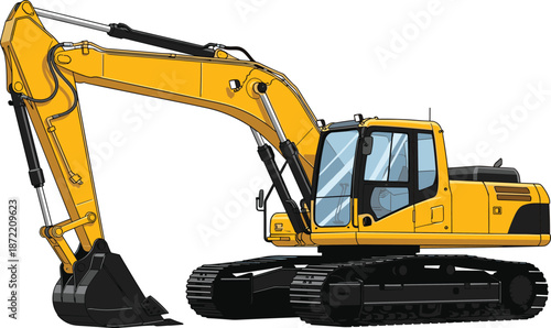 Yellow hydraulic crawler excavator heavy machinery industrial construction equipment isolated on white background for earthmoving engineering building site digging works project