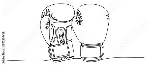 Continuous line drawing of a pair of boxing gloves ready for a fight