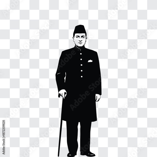 Quaid-e-Azam Silhouette in Sherwani and Jinnah Cap