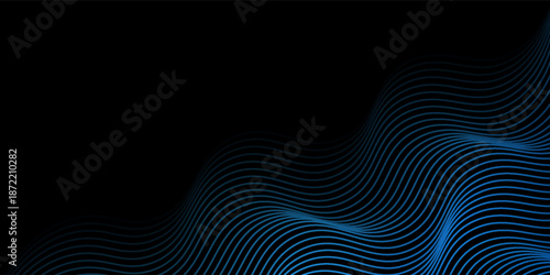 3D Vector wave lines pattern smooth curve flowing dynamic blue light isolated on black background for concept of technology, digital