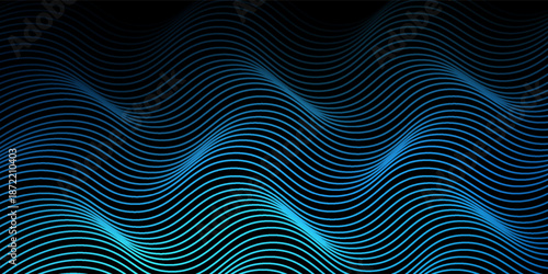 3D Vector wave lines pattern smooth curve flowing dynamic blue light isolated on black background for concept of technology, digital