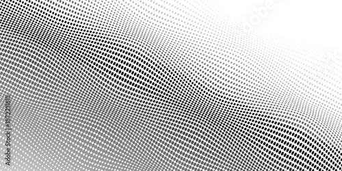 Black Abstract Background with Halftone Linear Gradient Vector Texture Wave Dots Pop Art Style. Dot Structure with Subtle Texture as Design Element. Halftone Contrast Graphic Minimalist Art Wallpaper.