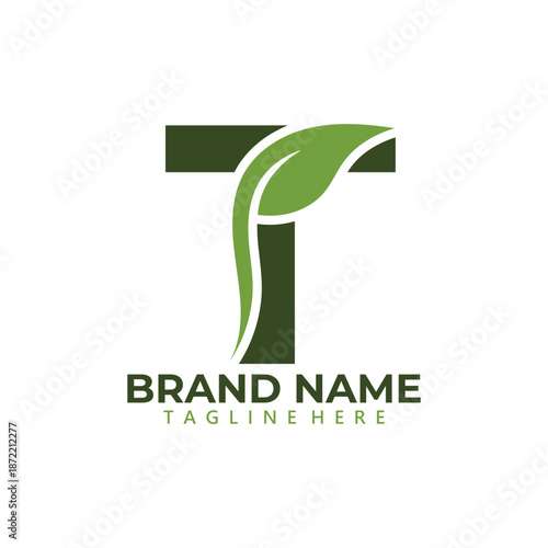 Letter T with green leaf vector - Natural leaf logo Vector design.