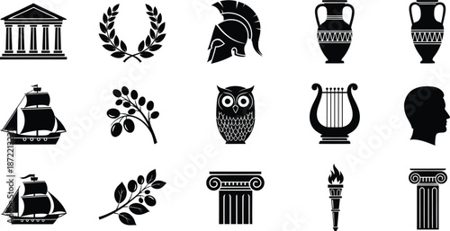 Ancient Greek and Roman Silhouette Icons Arranged Differently ancient Greece ancient Rome