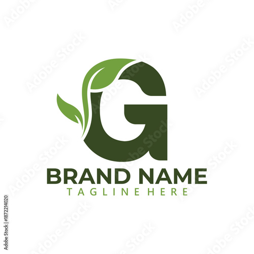 Letter G with green leaf vector - Natural leaf logo Vector design.