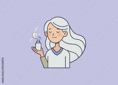 Woman enjoying a cup of coffee or tea with steam rising