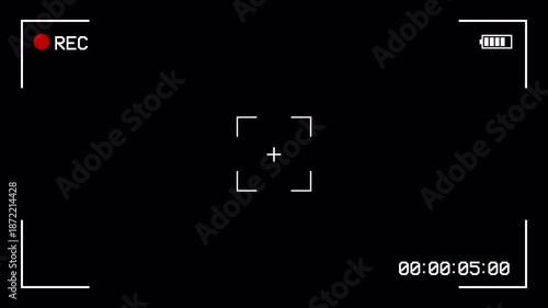 Camcorder Recorder Screen Viewfinder Overlay HUD Display Interface, Alpha Channel, Timecode, and REC Indicator 4k video animation seamless loop