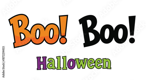 Festive halloween illustration with the word boo repeated in colorful lettering