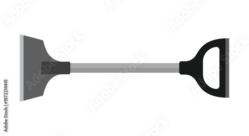 A simple flat illustration showcasing a gray shovel with a black handle