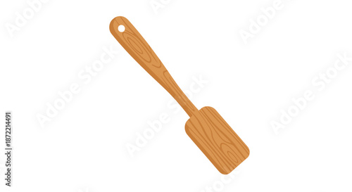 A simple wooden spatula isolated on a plain white background