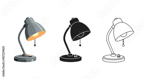 Illustrations of desk lamps in varying styles and shades of detail