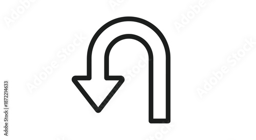 Simple black and white illustration of a downward curving arrow symbol