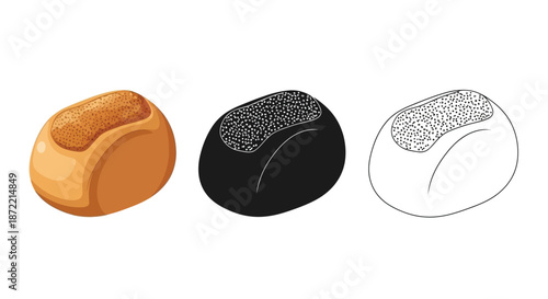 Three depictions of a bean colored monochrome and line art styles