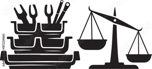 Balance of Justice with Kitchen Utensils and Scales Icon