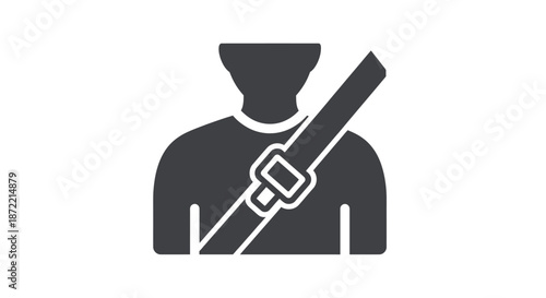 A simple black silhouette of a person wearing a seatbelt for safety